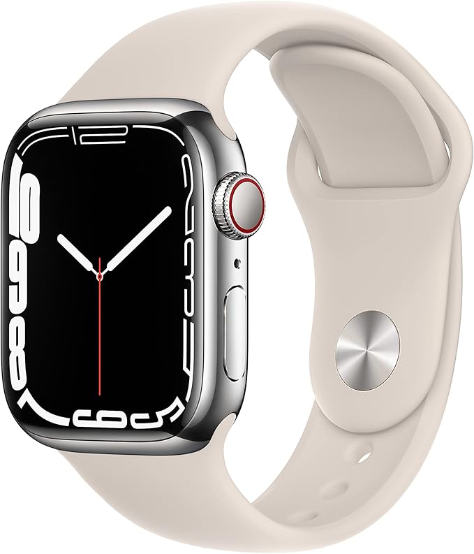 Apple Watch Series 7 (GPS + Cellular, 41MM) Silver Stainless Steel Case with Stellar Light Sport Strap (Refurbished)