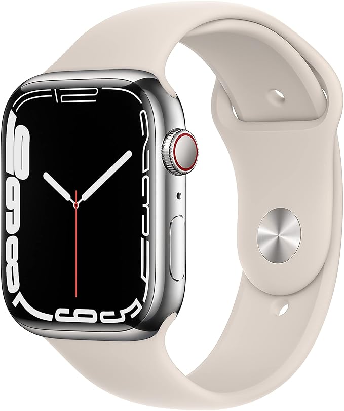 Apple Watch Series 7 (GPS + Cellular, 45MM) Silver Stainless Steel Case with Stellar Light Sport Strap (Refurbished)