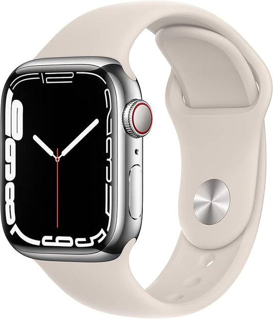 Apple Watch Series 7 (GPS + Cellular, 41MM) Silver Stainless Steel Case with Stellar Light Sport Strap (Refurbished)