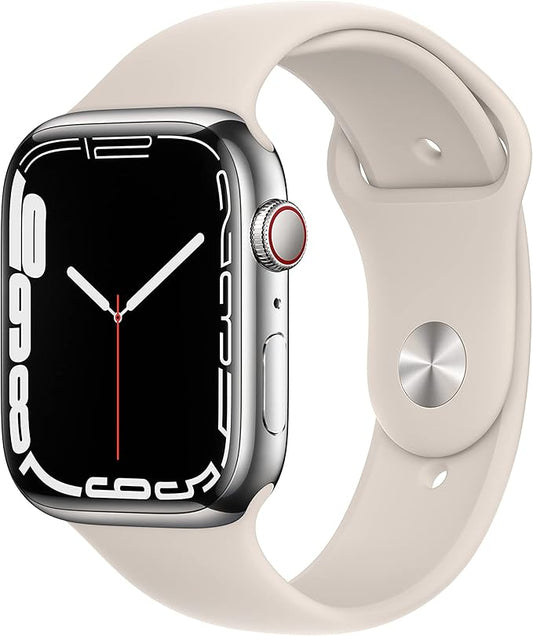 Apple Watch Series 7 (GPS + Cellular, 45MM) Silver Stainless Steel Case with Stellar Light Sport Strap (Refurbished)